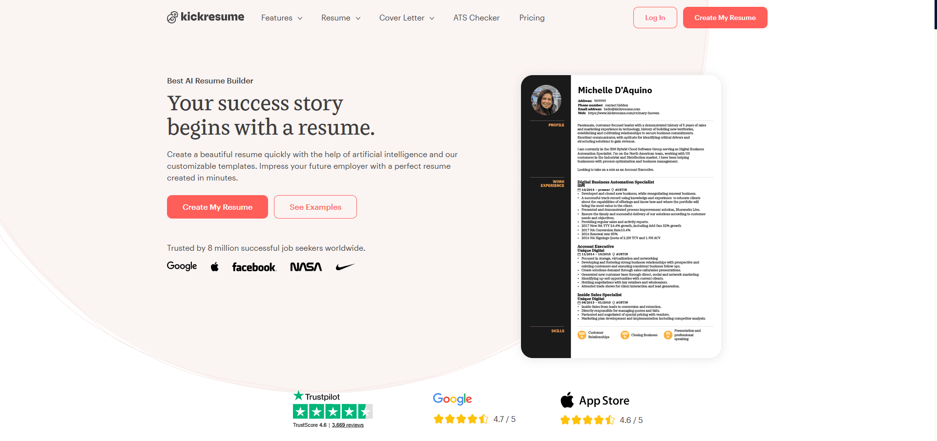 Kickresume homepage 2026