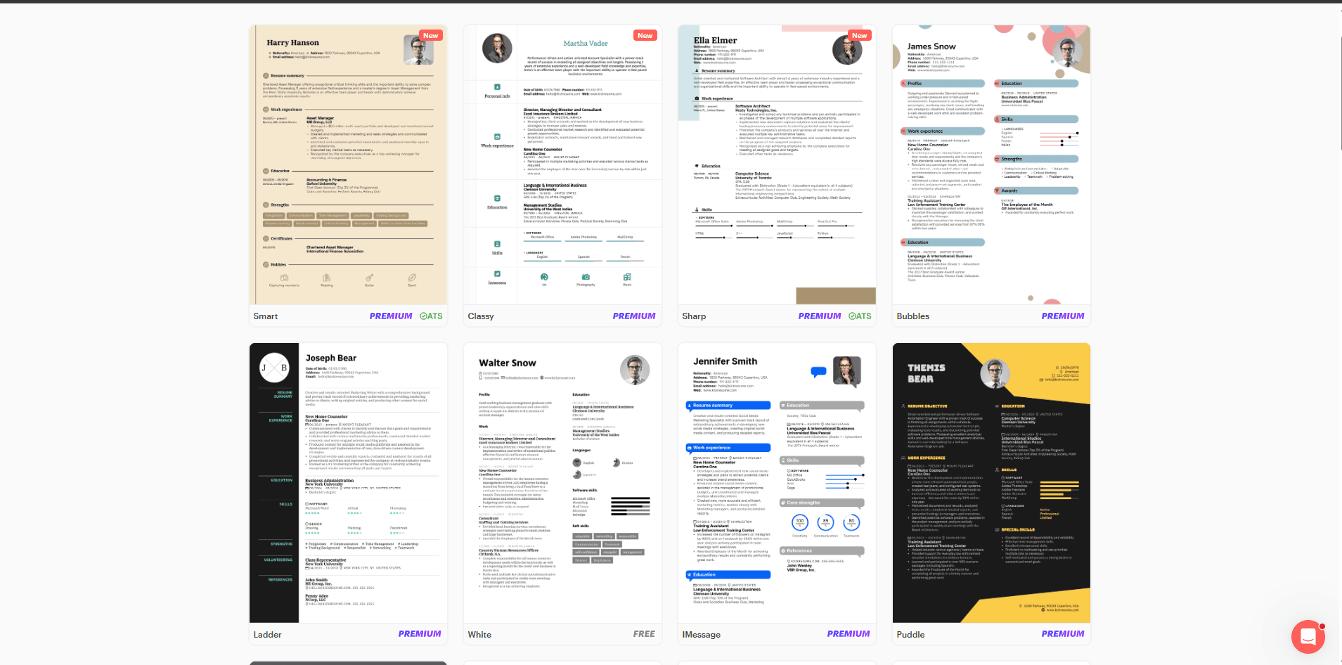 Kickresume template library free vs premium templates