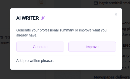SoundCV AI rewrite resume section summary experience