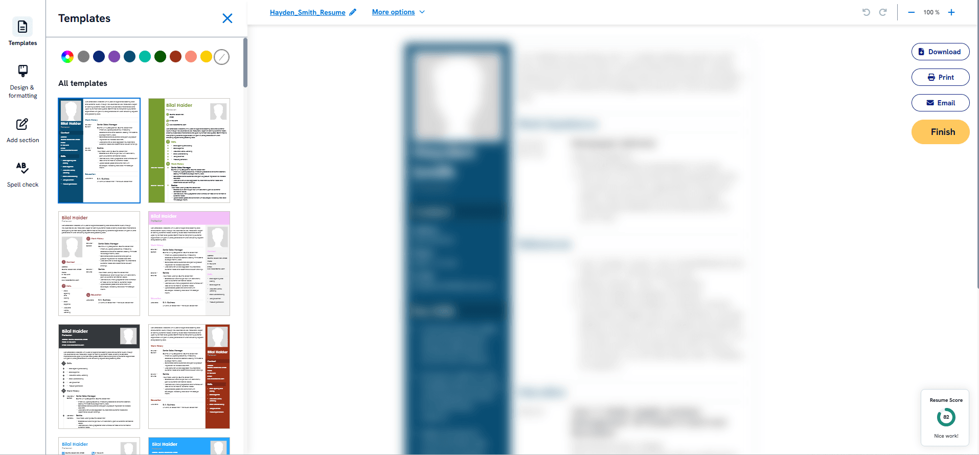 Zety resume editor split screen 2026