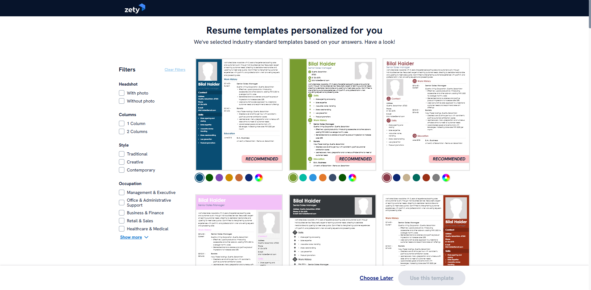 Zety template gallery 18 designs