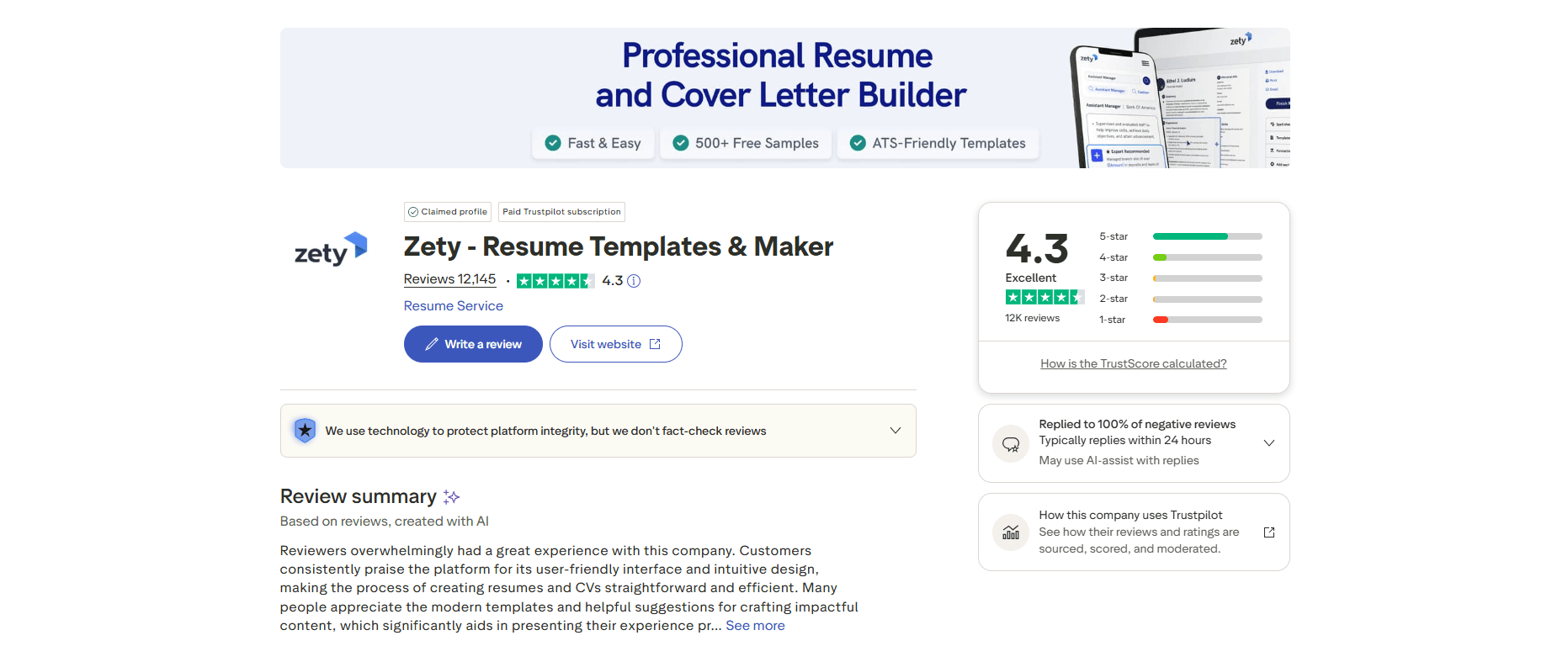 Zety Trustpilot reviews 2026